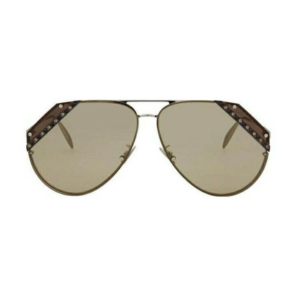 Alexander McQueen Aviator Sunglasses in Silver Grey Brown Jeweled Cut Edge 65mm